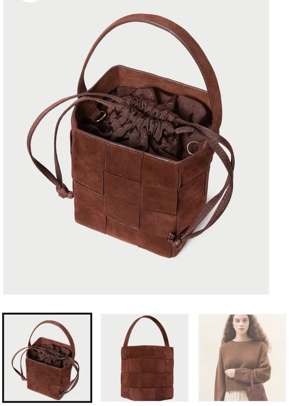 Loeffler Randall Chocolate Suede Bucket Bag in espresso